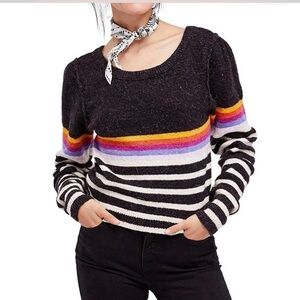 Free People Black Multicolor Striped Sweater